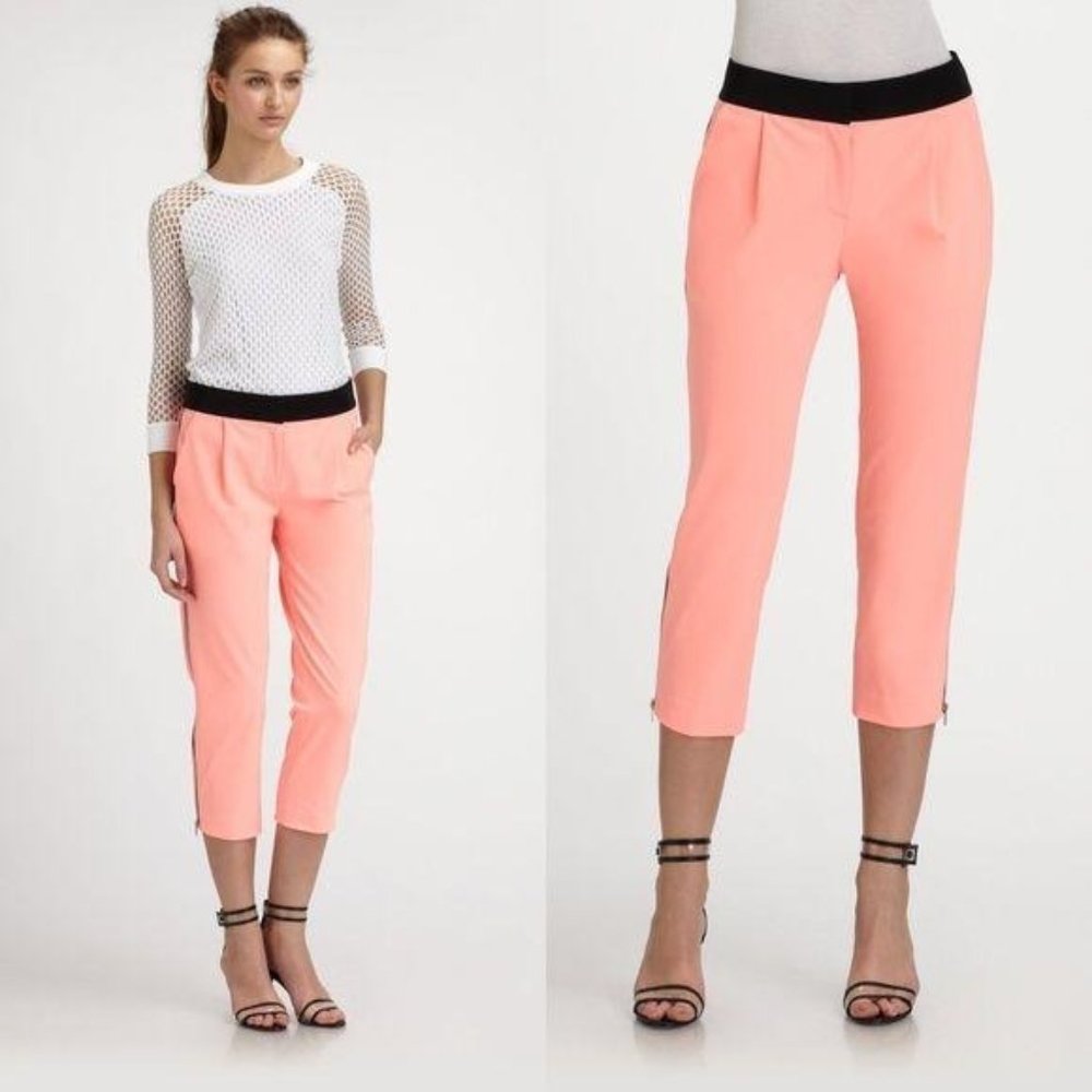 MILLY Pink Layney Cropped Zipcuff Pants Tuxedo - Picture 1 of 8